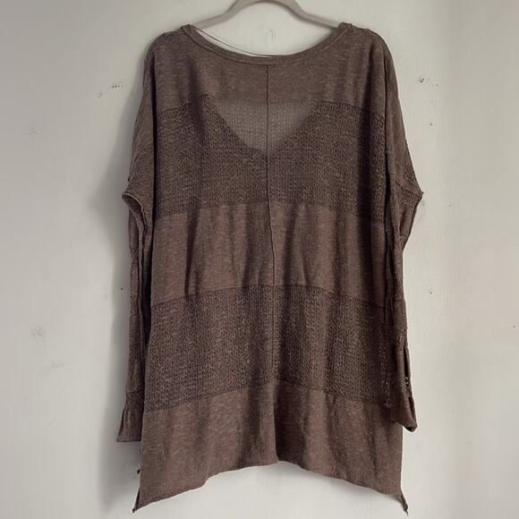 Free People Wild Horses linen loose knit 1/4 button up oversized tunic sweater - Picture 8 of 8
